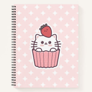 Cute Kawaii Strawberry Cat Cupcake Cartoon Notebook