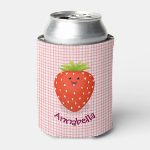 Cute kawaii strawberry check cartoon illustration can cooler