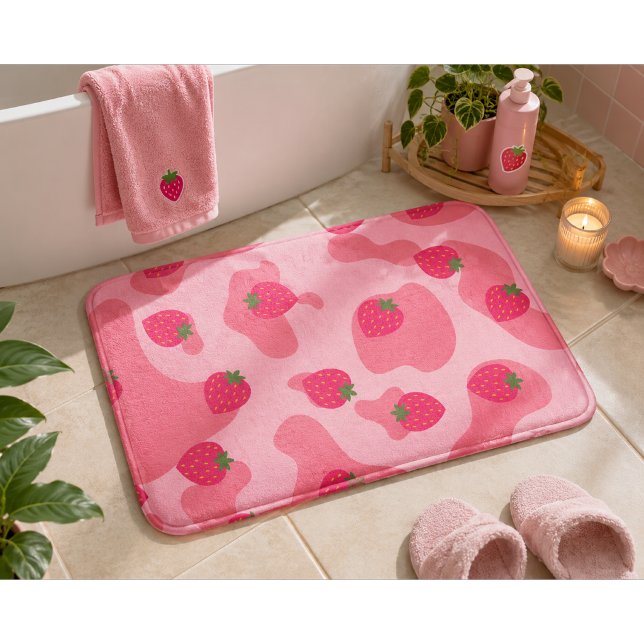 Cute Kawaii Strawberry Cow Pattern Bath Mat (Creator Uploaded)