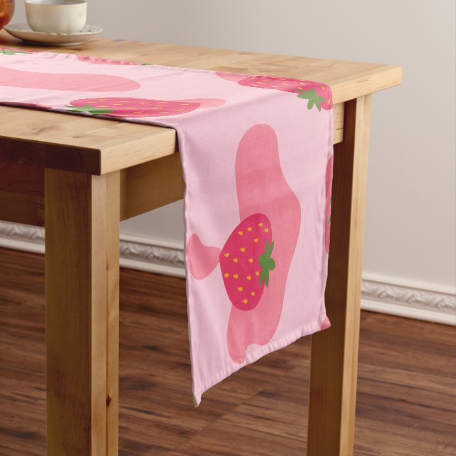 Cute Kawaii Strawberry Cow Pattern Short Table Runner (In Situ)