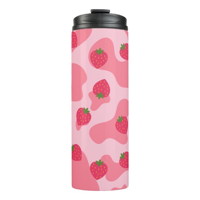 Cute Kawaii Strawberry Cow Pattern Thermal Tumbler (Front)