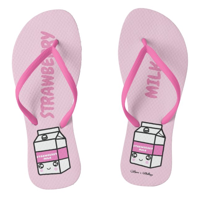 Cute kawaii strawberry milk friends sweet dairy thongs (Footbed)