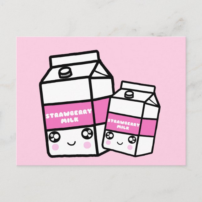Cute Kawaii Strawberry Milk Sweet Dairy Foodie Postcard (Front)