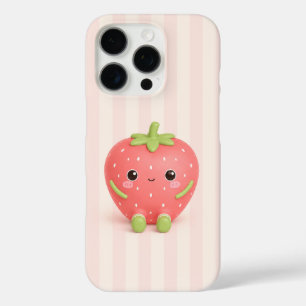 Cute Kawaii Strawberry on Pink Stripes Phone Case