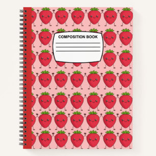 Cute Kawaii Strawberry Spiral Composition Notebook