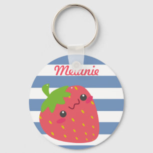Cute Kawaii Strawberry Striped Personalised Key Ring