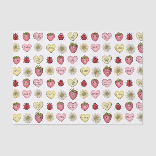 Cute Kawaii Strawberry Valentine's Day Pattern Tissue Paper (Front)