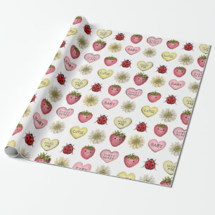 Cute Kawaii Strawberry Valentine's Day Pattern Wrapping Paper