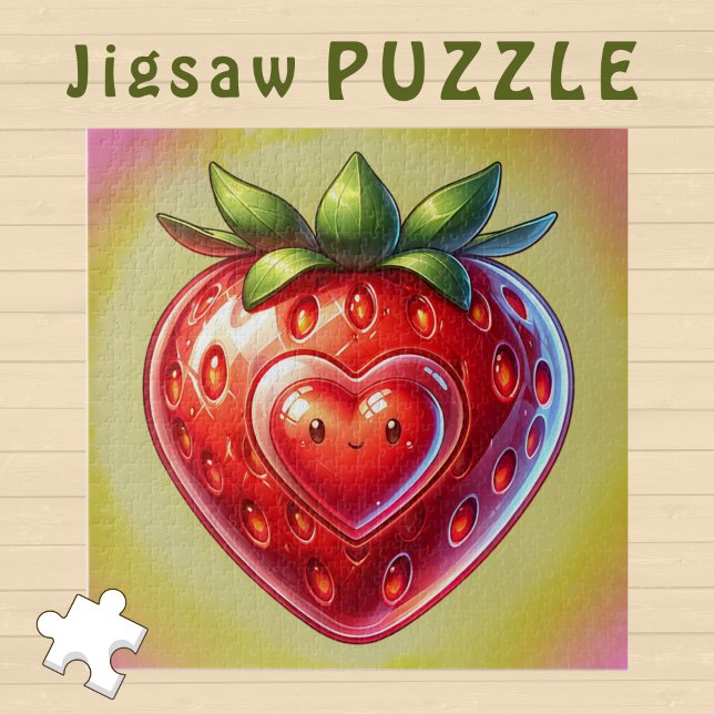 Cute Kawaii Strawberry with a smiling Heart -  Jigsaw Puzzle (Creator Uploaded)