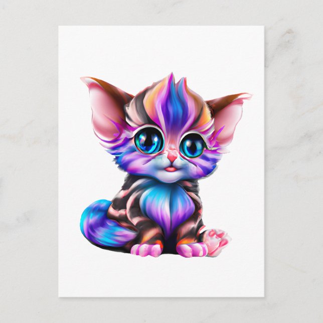 Cute Kawaii Striped Baby Kitten Postcard (Front)