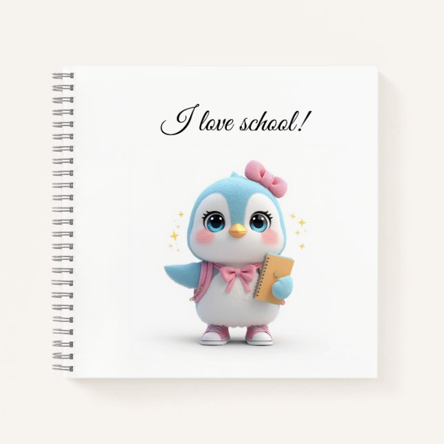 Cute Kawaii Student Penguin Notebook (Front)