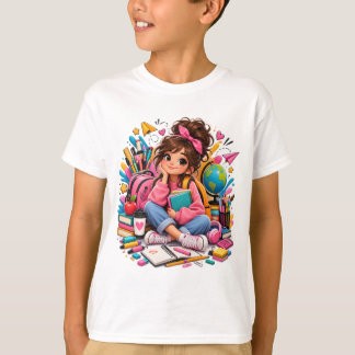 Cute Kawaii Student with Back to School Supplies T-Shirt