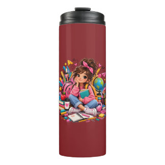 Cute Kawaii Student with Back to School Supplies Thermal Tumbler