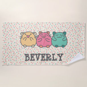 Cute Kawaii Style Cartoon Hamsters Personalised Beach Towel