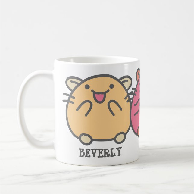 Cute Kawaii Style Cartoon Hamsters Personalised Coffee Mug (Left)