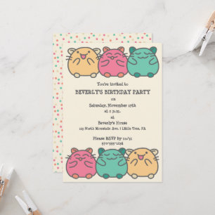 Cute Kawaii Style Cartoon Hamsters Personalised Invitation