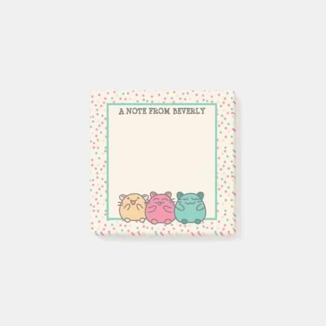 Cute Kawaii Style Cartoon Hamsters Personalised Post-it Notes (Front)