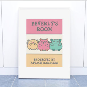 Cute Kawaii Style Cartoon Hamsters Personalised Poster