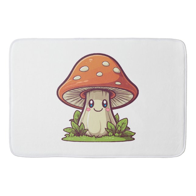 Cute kawaii style, Mushroom foraging Bath Mat (Front)
