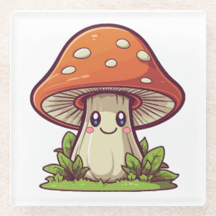 Cute kawaii style, Mushroom foraging Glass Coaster