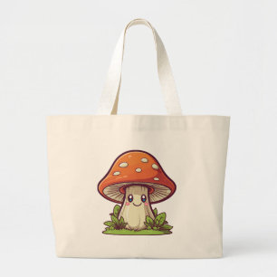 Cute kawaii style, Mushroom foraging Large Tote Bag