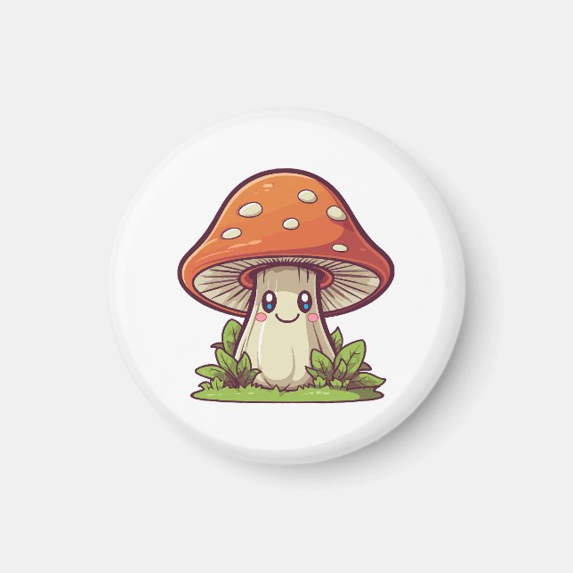 Cute kawaii style, Mushroom foraging Magnet (Front)