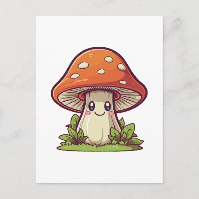 Cute kawaii style, Mushroom foraging Postcard (Front)
