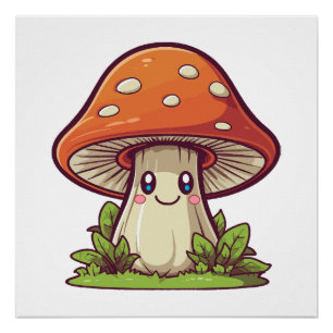 Cute kawaii style, Mushroom foraging Poster