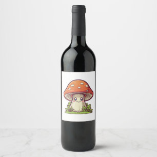 Cute kawaii style, Mushroom foraging Wine Label