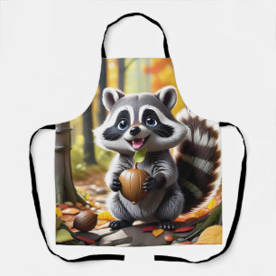 Cute Kawaii style Raccoon Autumn Setting Apron