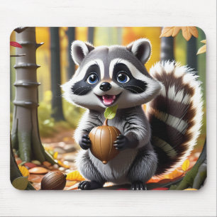 Cute Kawaii style Raccoon Autumn Setting Mouse Pad
