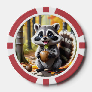 Cute Kawaii style Raccoon Autumn Setting Poker Chips