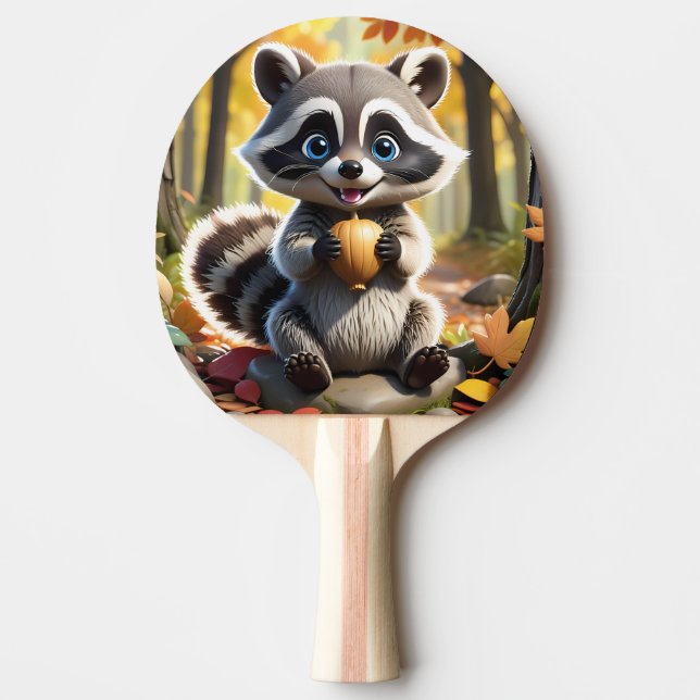 Cute Kawaii style Raccoon holding an acorn  Ping Pong Paddle (Front)