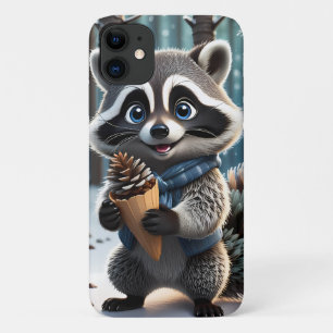 Cute Kawaii style Raccoon with a Pine cream cone iPhone 11 Case