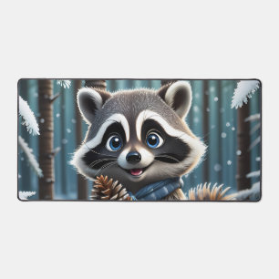 Cute Kawaii style Raccoon with a Pine cream cone  Desk Mat