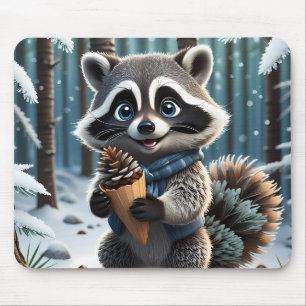Cute Kawaii style Raccoon with a Pine cream cone Mouse Pad