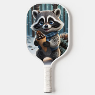 Cute Kawaii style Raccoon with a Pine cream cone Pickleball Paddle