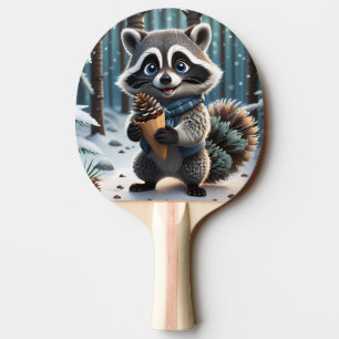 Cute Kawaii style Raccoon with a Pine cream cone Ping Pong Paddle