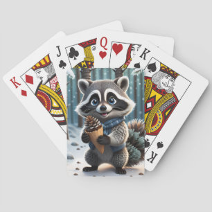 Cute Kawaii style Raccoon with a Pine cream cone Playing Cards