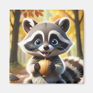 Cute Kawaii style Racoon holding an acorn Magnet