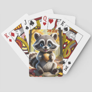 Cute Kawaii style Racoon holding an acorn Playing Cards