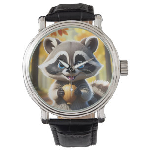 Cute Kawaii style Racoon holding an acorn Watch