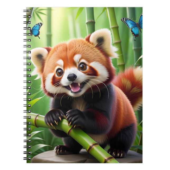 Cute Kawaii style Red Panda In a Bamboo Forest Notebook (Front)