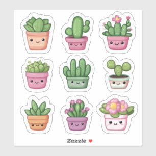 Cute Kawaii Succulent Green Potted Plant Stickers