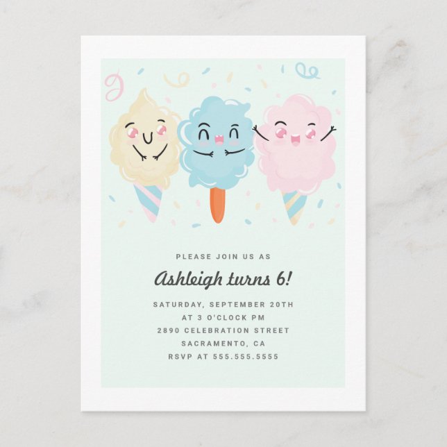 Cute Kawaii Sugar Candy Kids' Birthday Invitation Postcard (Front)