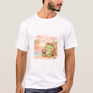 Cute Kawaii Summer Turtle Drinking Coconut - Relax T-Shirt