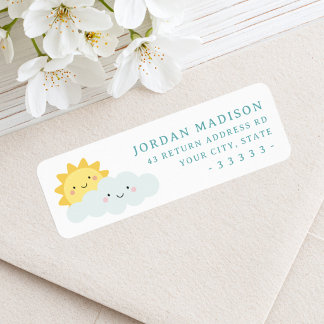 Cute kawaii sun and cloud white return address label
