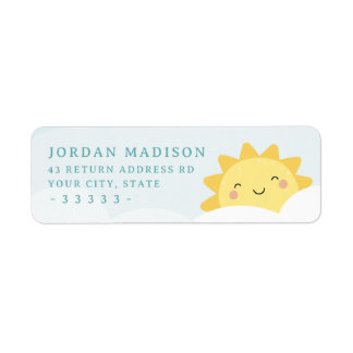 Cute kawaii sun and pastel clouds return address label