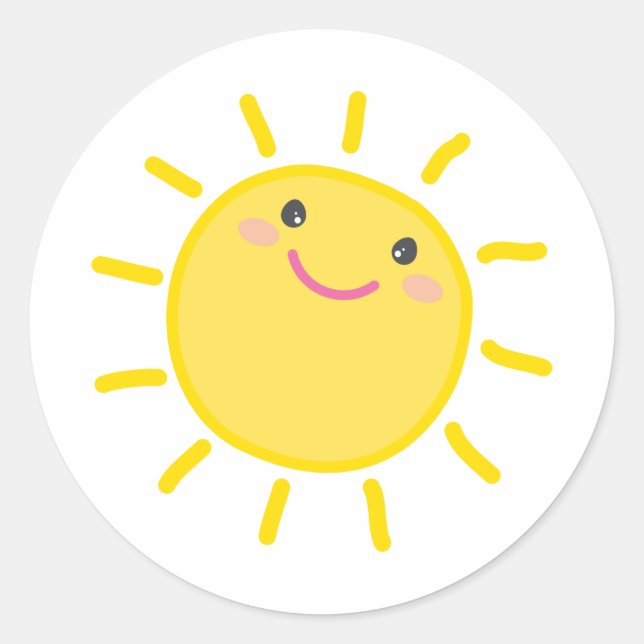 CUTE KAWAII SUN happy sunshine illustration Classic Round Sticker (Front)