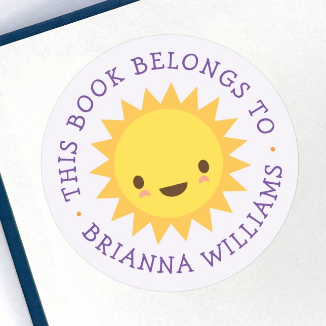 Cute kawaii sun light purple bookplate sticker (Creator Uploaded)